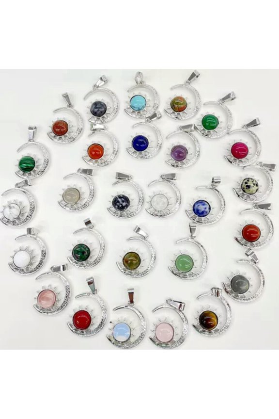 12pcs Mixed Natural Stone Gems Moon Sun Pendants Chakra Reiki Healing Amulet