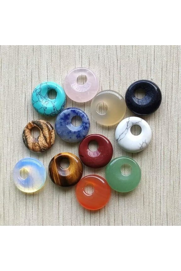12pcs Natural Stone Gogo Donut Charms Pendants Beads 18mm for Delicate Jewelry Making