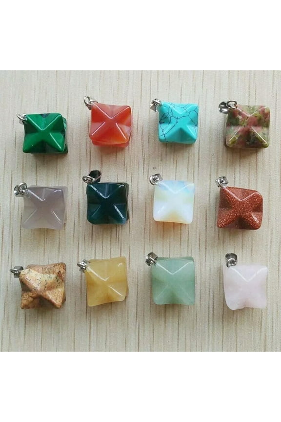 12pcs Natural Stone Mixed Octagonal Polygon Charms Pendants for Delicate Jewelry Making