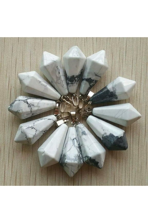 12pcs Natural White Turquoise Stone Pendulum Hexagonal Pyramid Charms Pendants