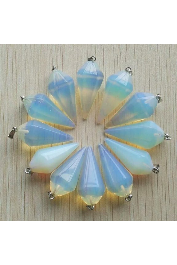 12pcs Opal Stone Faceted Pendulum Pyramid Pendants 16x34mm DIY Delicate Jewelry Making