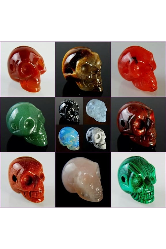 12pcs Wholes Beautiful Mixed Gemstone Carved Skull Head Pendant Bead 32X25X17mm