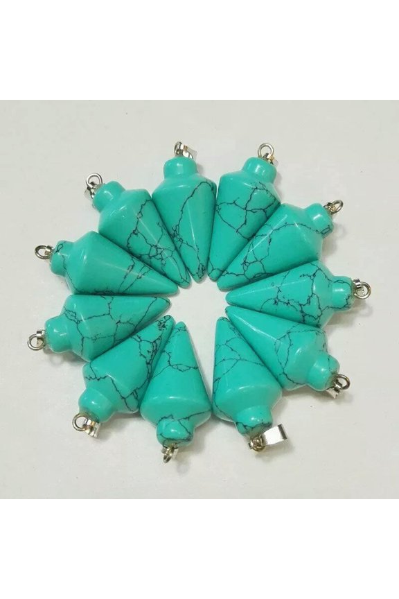 12pcs/lot Natural Turquoise Stone Pendulum Circular Cone Pendant Bead 30x15mm