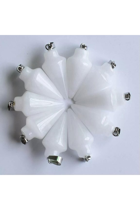 12pcs/lot Natural White Jade Stone Pendulum Circular Cone Pendant Bead 30x15mm