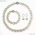 thumbnail image 1 of K-KED 13-14MM White freshwater Cultured Pearl Bracelet Necklace Earrings set, 1 of 5