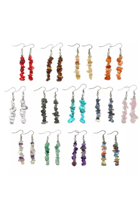 13 Pairs Natural Tumbled Stone Dangle Earring Drop Hook Chakra Gemstone Chip Set