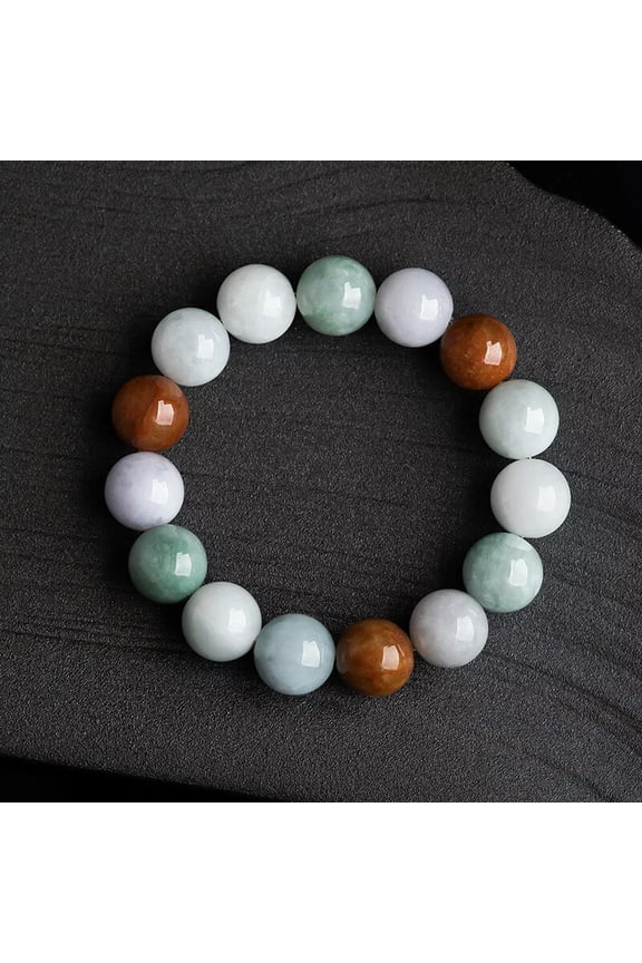 13MM Natural Jade Tricolor Bracelet Ice Type Jade Bead Bracelet for Men and Wome
