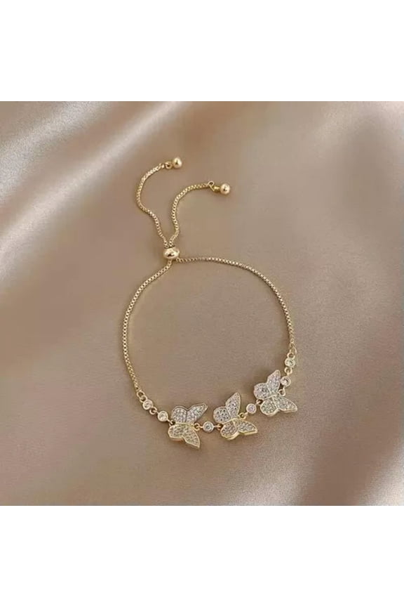 14K Gold Plated Butterfly Rhinestone Adjustable Bracelet Women Luxury Golden New