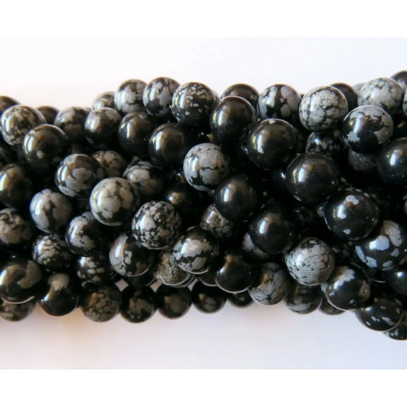 K-KED 15" 8mm Round Natural Gemstone Beads - Snowflake Obsidian