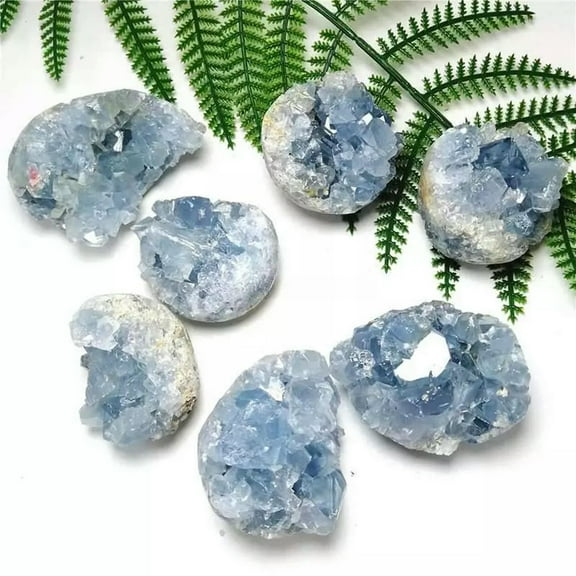 K-KED 150-200g Natural Celestite Cluster Blue Mineral Quartz Crystal Stone Druzy Geode