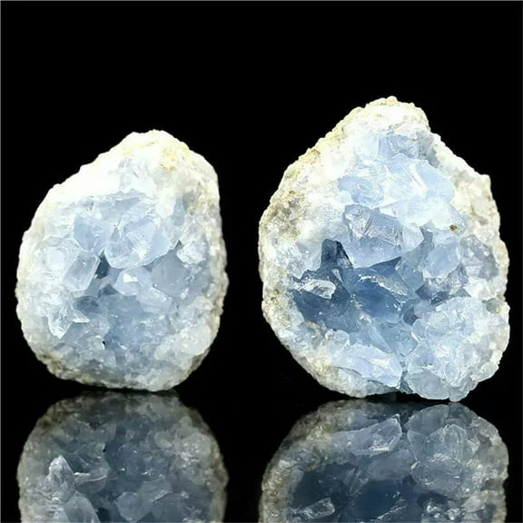 K-KED 150-200g Natural Celestite Druzy Geode Quartz Crystal Cluster Mineral Decor 2Pcs