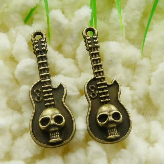 K-KED 150 Pcs Bronze Plated Skull Guitar Charms Pendant 31X11MM S073 DIY Delicate Jewelry Maki