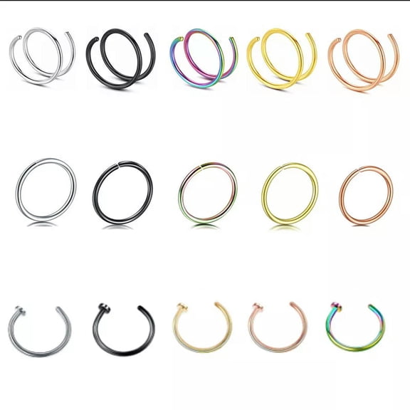 K-KED 15pcs 5 Color Nose Ring Surgical Steel Fake Nose Hoop Lip Ring Piercing 20G 8mm-default