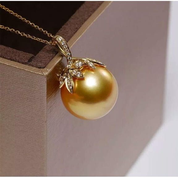 K-KED 16mm Round Gold Natural Shell Pearl Pendant Necklae 18inch