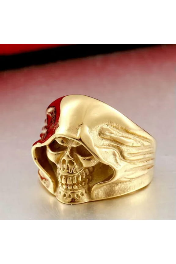 18K Gold Plated Men's Dark Evil Death Skull Ring Stainless Steel Biker Ring Punk-12