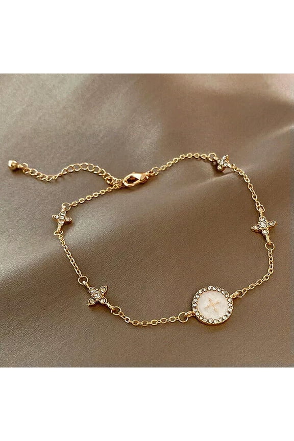 18k Gold Plated Cross Round Circle Crystal Chain Link Bracelet Womens Jewellery