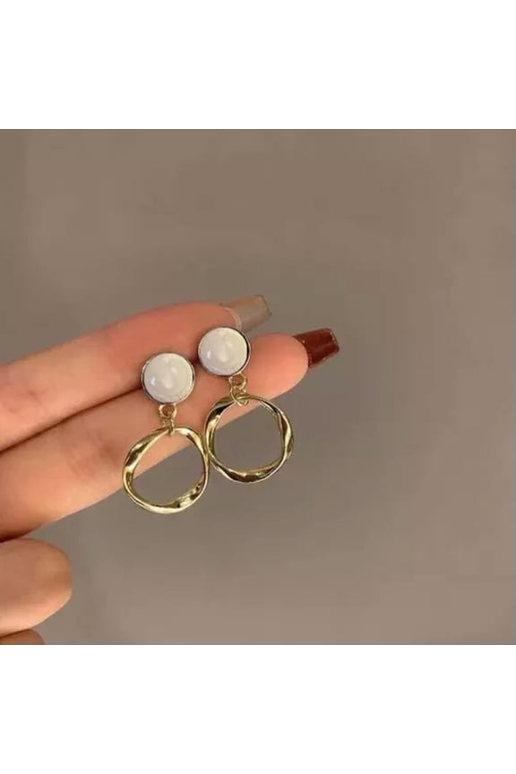 18k Gold Plated Round Circle Dangle Drop Earrings Womens Jewellery Black/white-Black