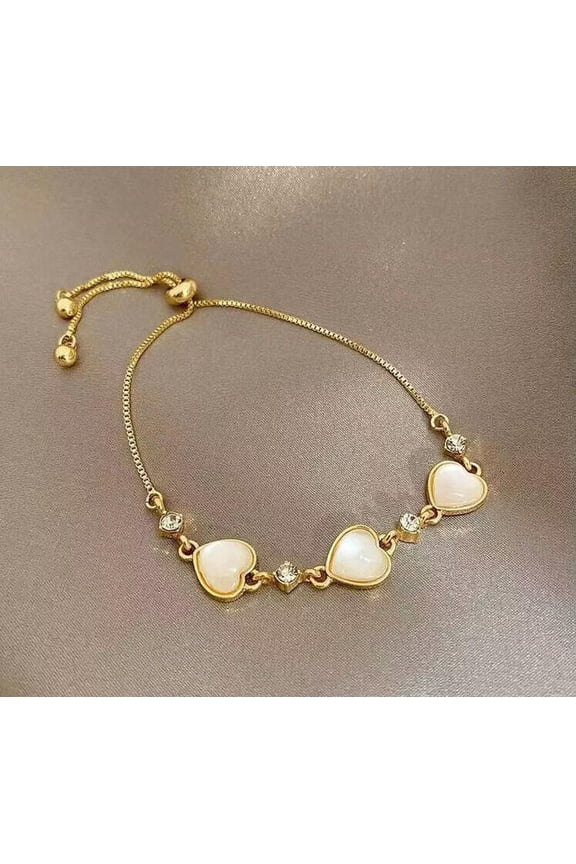 18k Gold Plated White Heart Love Opal Crystal Slide Chain Bracelet Women Jewelry