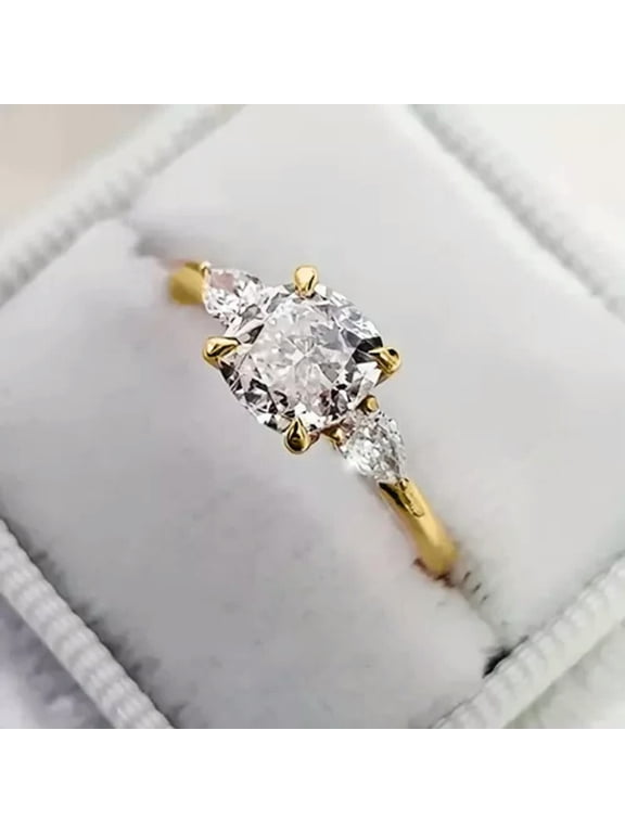 18k Yellow Gold Plated Women Ring Luxury Oval Cut Cubic Zirconia Delicate Jewelry Sz 5-12-8-Gold