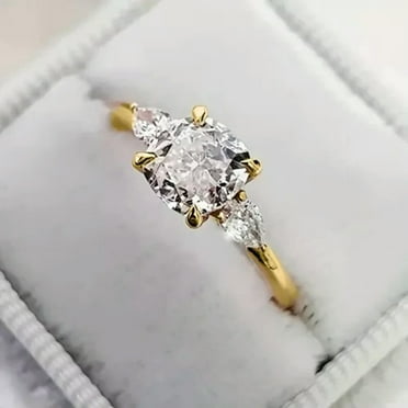 K-KED 18k Yellow Gold Plated Women Ring Luxury Oval Cut Cubic Zirconia Delicate Jewelry Sz 5-12-9-Gold