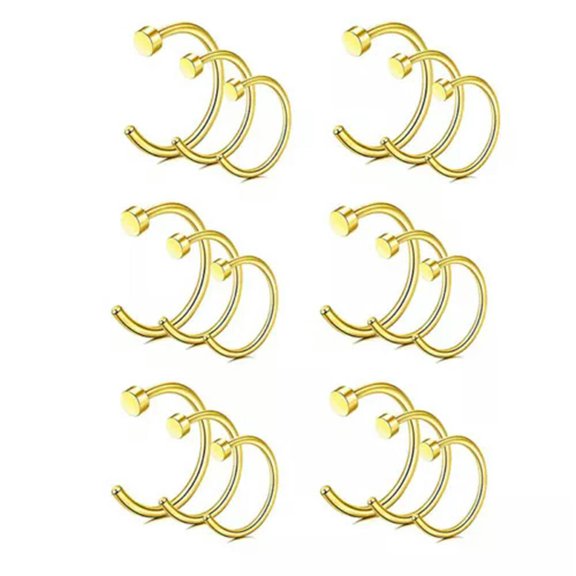K-KED 18pcs 20G Nose Ring Small Thin Lip Ear Fake Body Piercing Surgical Steel Hoops-Gold