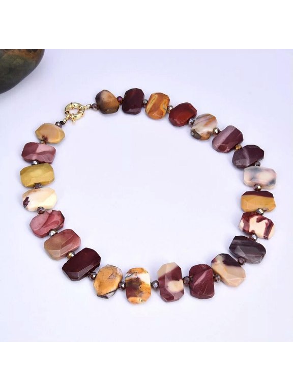19'' Natural Mookaite Jasper Real Gems Stone Rectangle Necklace For Women