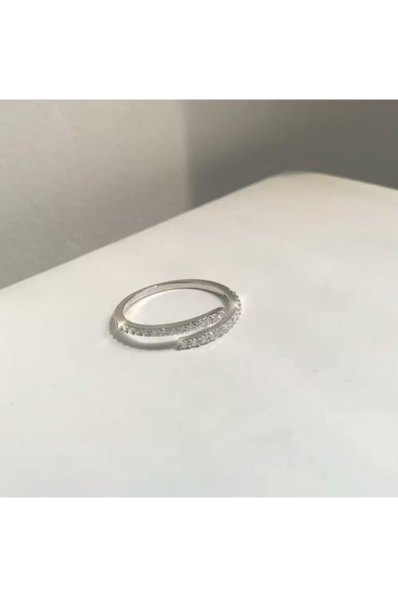 1PC Crystal Knuckle Ring Open Zircon Women Adjustable Finger Ring Exquisite-Silver-Resizable