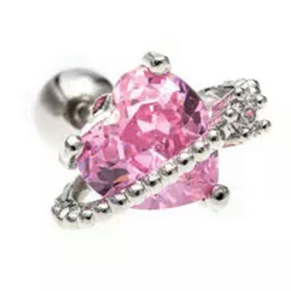 K-KED 1PC Cute Bear Pink Style Stud Earrings Ear Bone Heart Wings Women Delicate Jewelry -5
