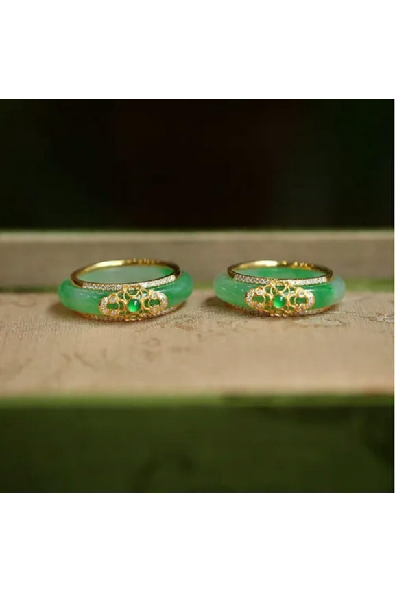 1PC Jade Rings for Women Green Amulet Carved Delicate Jewelry Stone 925 Silver Natural-7
