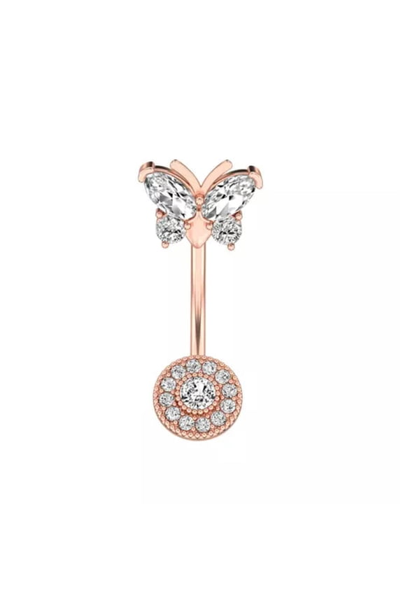 1PC Stainless Steel Luxury Crystal Belly Button Rings Navel Ring Body Jewelry-Rose Gold