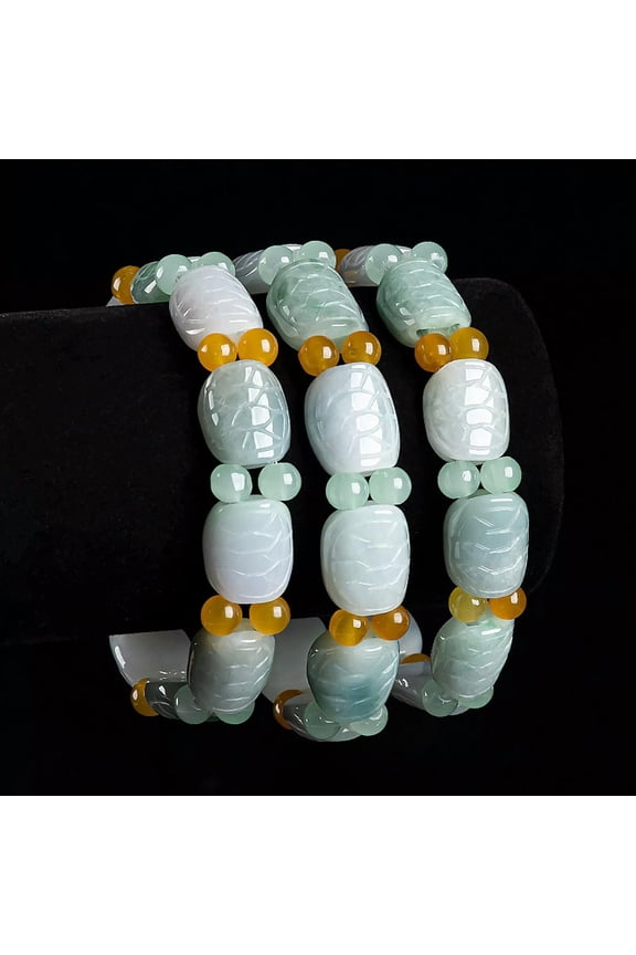 1PCS Natural Grade A Jade Jadeite Colorful Turtle Shell Pattern Beaded Bracelet