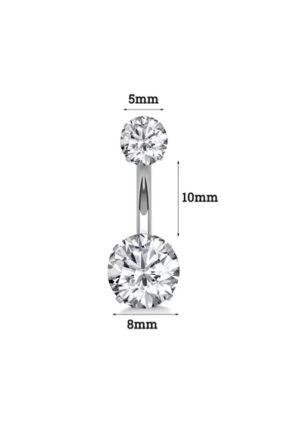 1PCS Surgical Steel Belly Button Rings Clear CZ Navel Rings Belly Rings Piercing-Silver Four-jaw