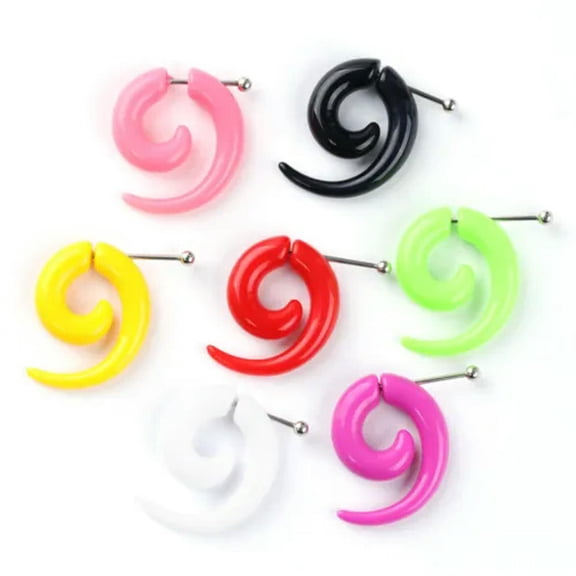 K-KED 1Pair Acrylic Fake Spiral Horn Earring Gauge Cheater Stretcher Ear Plug Piercing-5mm-Rose Red-1pair