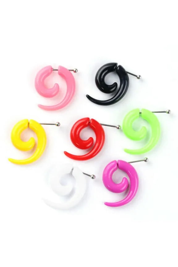 1Pair Acrylic Fake Spiral Horn Earring Gauge Cheater Stretcher Ear Plug Piercing-6mm-Black-1pair