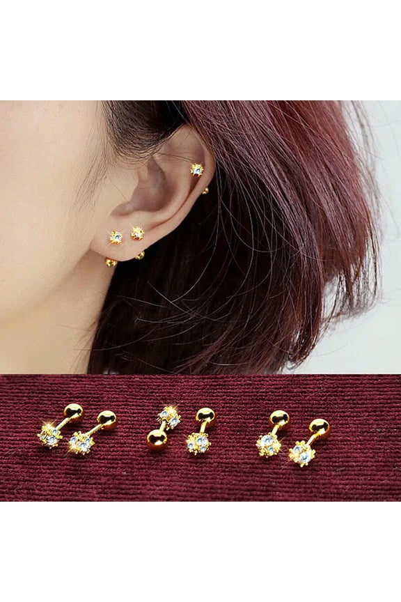 1Pair Geometric Zircon Earring for Women Ear Bone Nail Cartilage Earring Spir:yq