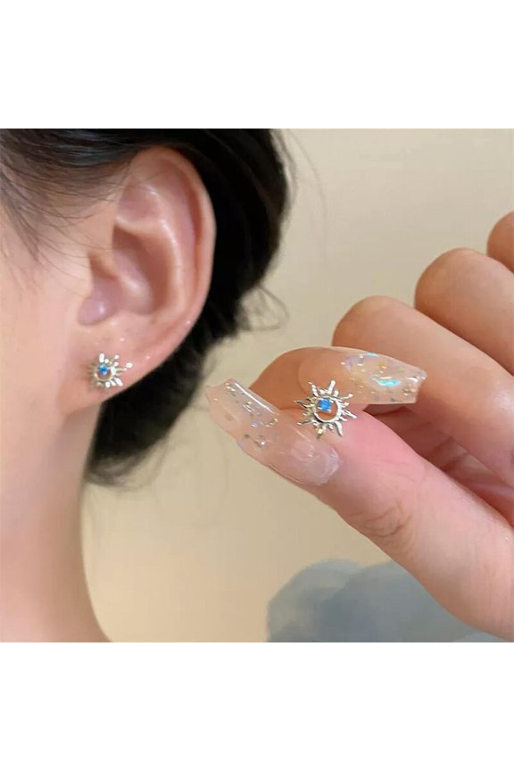1Pair Inlaid Diamond Sunflower Earrings Fashion Temperament Light Luxury Jewe:yq