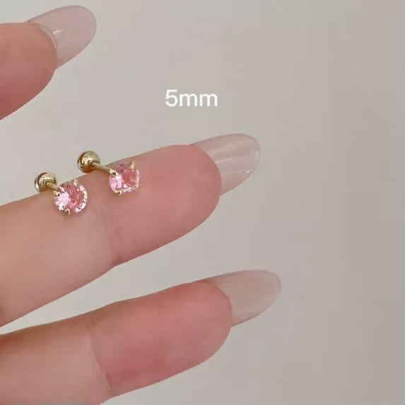 K-KED 1Pair Pink Zircon Fashion Exquisite Stud Earrings Mini All-match Ear Bone Nail-_-5mm
