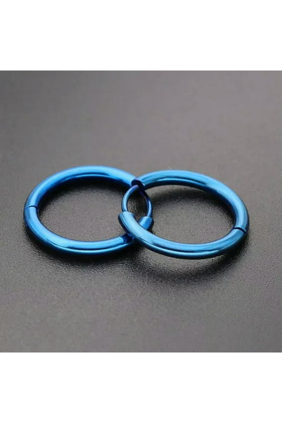 1Pair Surgical Steel Segment Nose Septum Clicker Ear Helix Tragus Ring Hoop Punk-Blue-2.5*12mm