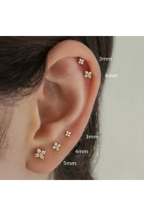 1Pair Tiny Flower Studs CZ Tragus Helix Cartilage Earrings Upper Ear Piercing-4mm-Silver-1pair
