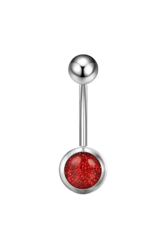 1Pc Girls Crystal Bar Belly Ring Silver Plated Body Piercing Button Navel Ring-Red