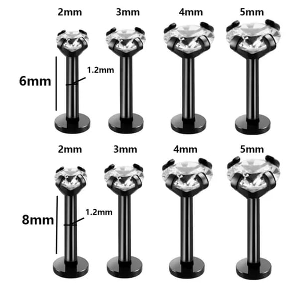 K-KED 1Pc Stainless Steel Piercing Tragus Ear Studs Helix Cartilage Earring Jewelry-Black-1.2*6*5mm