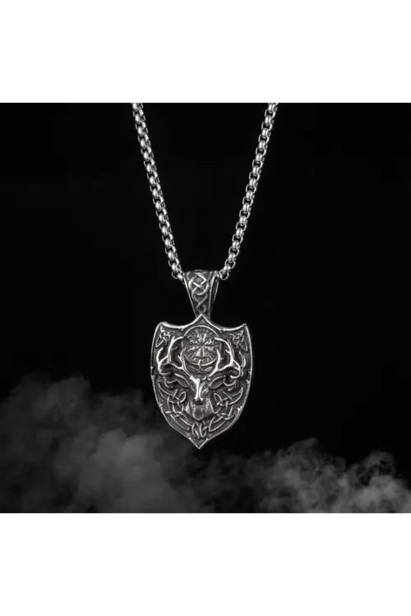 1Pc Unisex Stainless Steel Norse Amulet Vegvisir Deer Head Pendant Necklace Gift