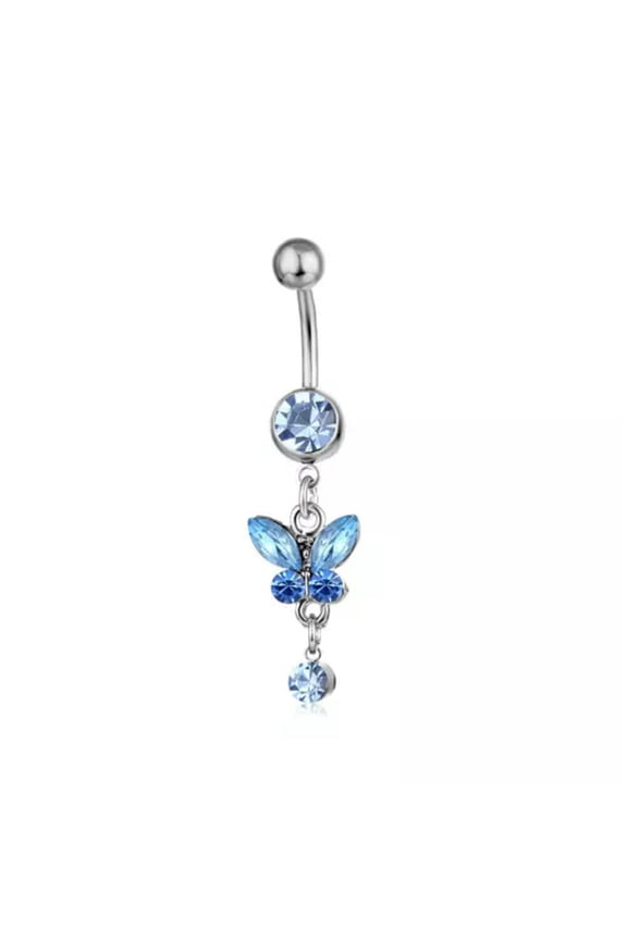 Dangle Belly Button Ring Navel Barbell Stainless Steel Body Piercing Delicate Jewelry -Light blue