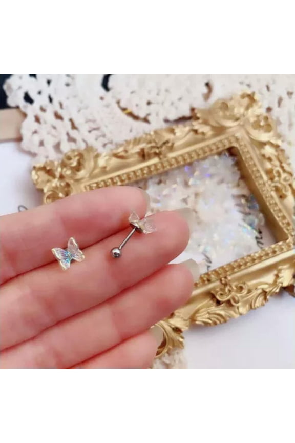 1pc Earring Stud Butterfly Cartilage Tragus Bar Helix Upper Ear Stainless Steel-Clear
