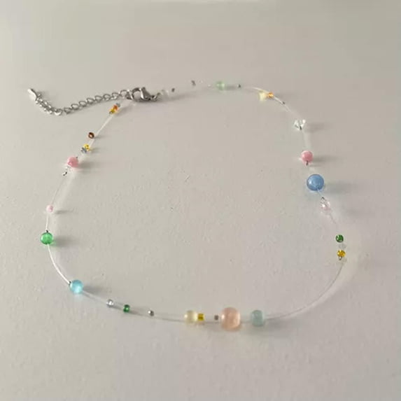 K-KED 1pc Fashion Bead Pendant Necklace Invisible Fishing Line Necklace for Women-Multi