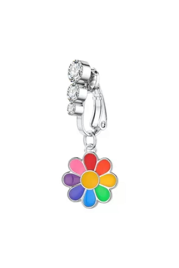 1pc Girls CZ False Navel Ring Dangle Navel Belly Button Ring Moon Navel Clip-Petal