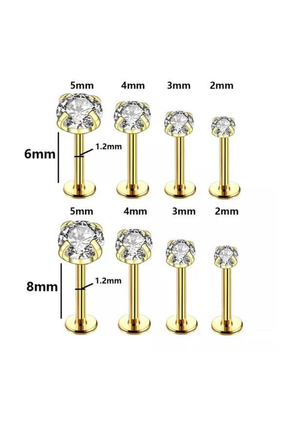 1pc Girls Stainless Steel Crystal Barbell Bar Helix Tongue Ear Ring Piercing Pin-Gold-1.2*6*4mm