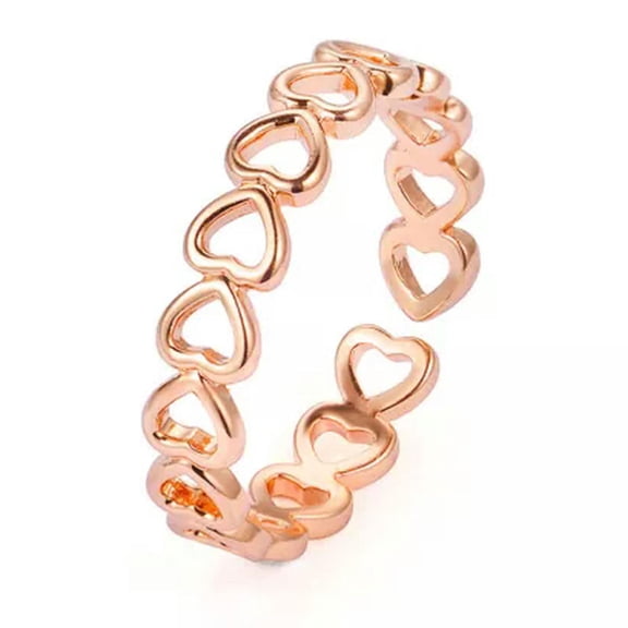 K-KED 1pc Hollowed Heart Shaped Open Ring Adjustable Metal Rings Heart Fashion Rings-Rose Gold