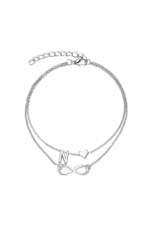 1pc Multi Layer Letter Anklets Silver Plated Foot Delicate Jewelry Ankle Bracelet Heart-N