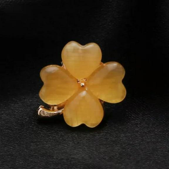 K-KED 1pc Shamrock Brooch Four Leaf Clover Metal Pin Artist Delicate Jewelry Lapel or Fabric-Orange